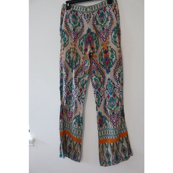 Zara Women's Boho Aztec Ikat Printed Flare Pants Size S Tropical Festival - Picture 7 of 9